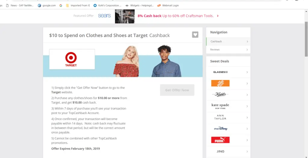 $10 free from Target through Topcashback